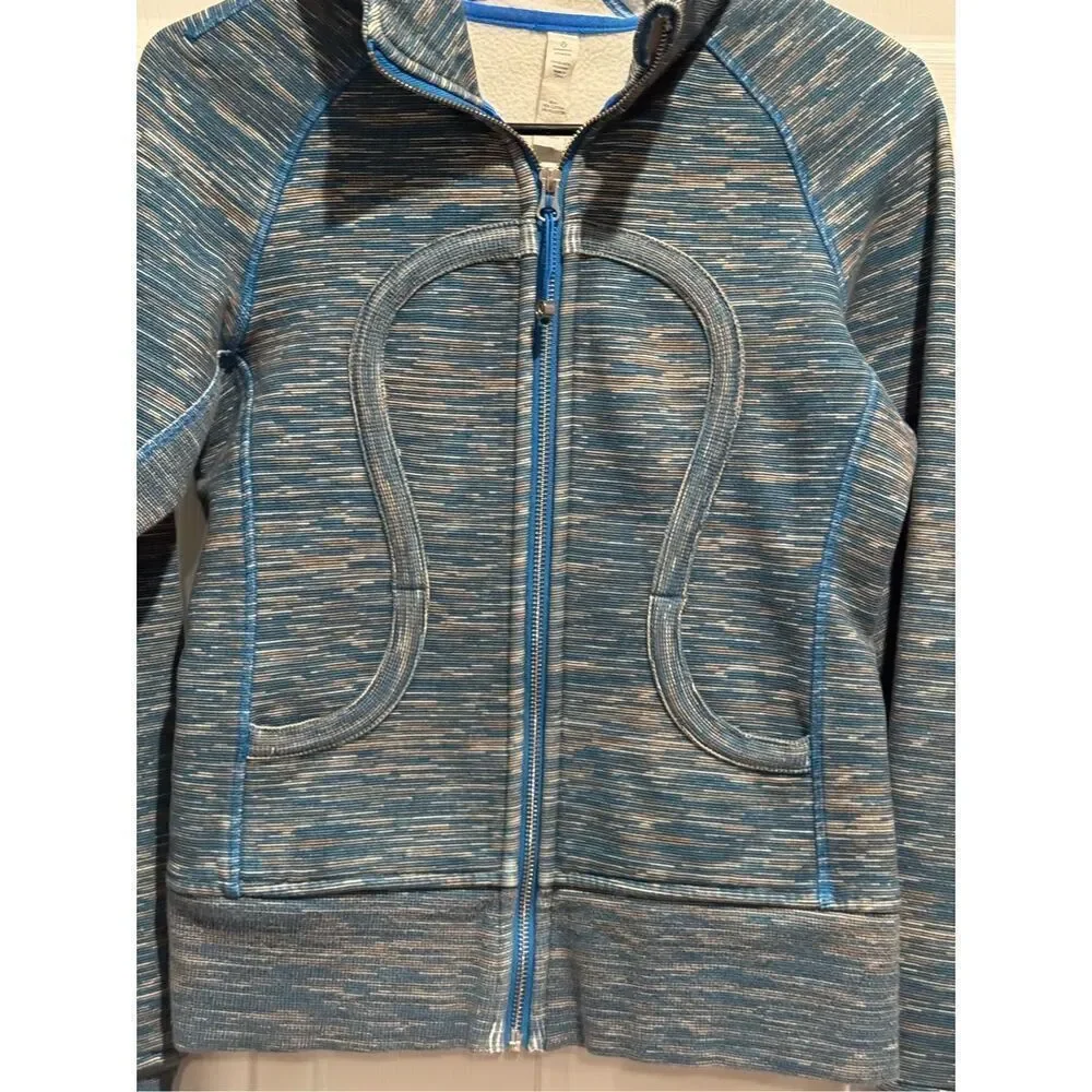 Lululemon Scuba Fleeece Blue Swirl Ribbed Panel Hoodie II Sweatshirt Women's 4